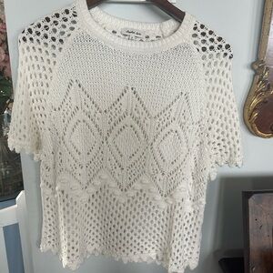 Another Love - Cream Crochet Knit Short Sleeve Sweater- S